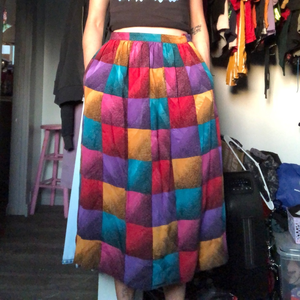 Vintage 80’s 100% Silk Multi-Checkered Skirt with Pockets